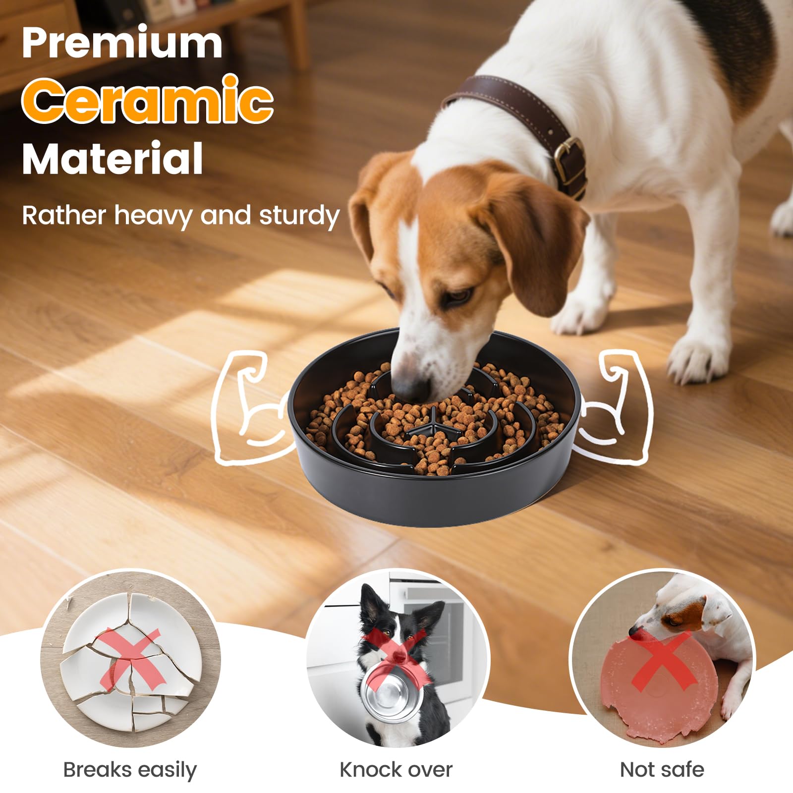PETTOM Ceramiczna miska dla psów, przeciw pętli, Ø 21 cm, miska dla psów, duża mokra karma, miska dla dużych i małych psów