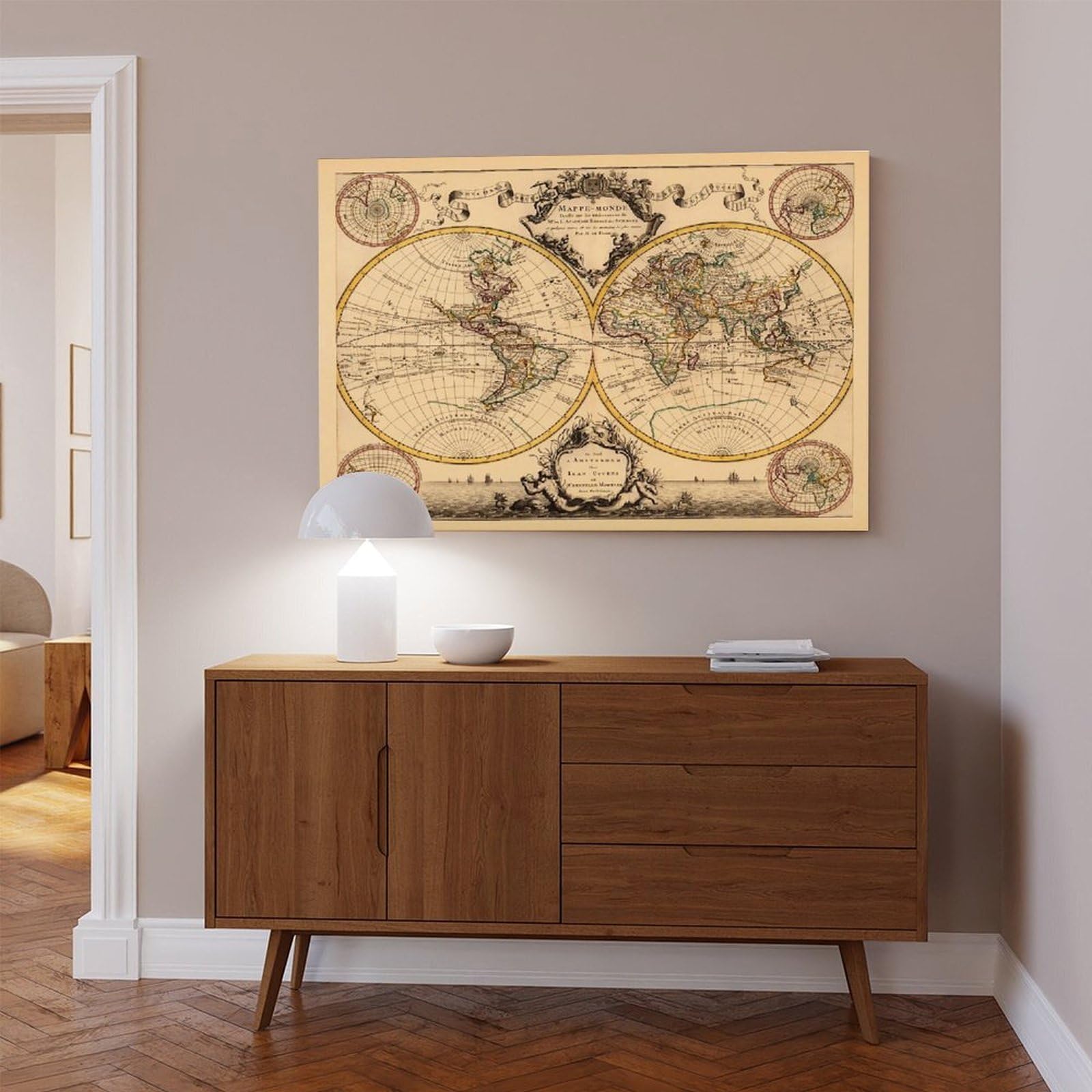 Póster de la historia de los mapas del viejo mundo en 1720 para decoración de pared, pinturas para sala de estar, dormitorio, 60 x 90 cm