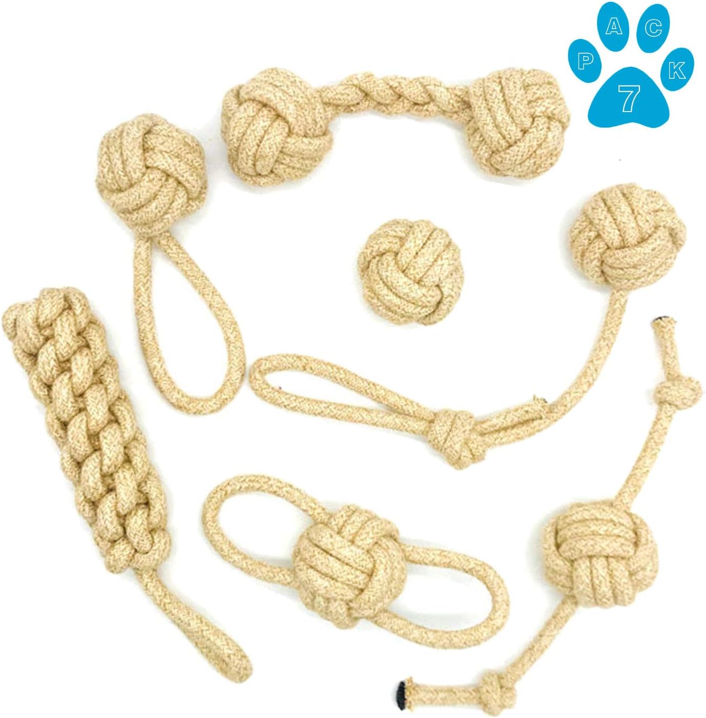 Mumi Dog Toys - Dog Rope Toys for Medium Dogs and Puppies, Teething, Tug of War - Tough Dog Toys, Set of 7-Piece Assortment