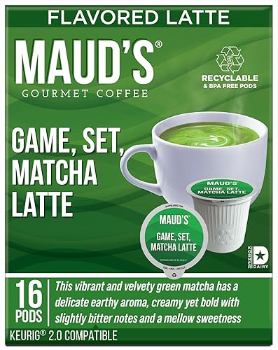 Maud's Juego de cápsulas de té Matcha Latte, 16 ct. Cápsulas de té Matcha Latte reciclables producidas por energía solar, 100% té verde matcha,