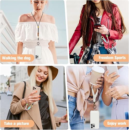 Miniatura 7 de simarro 6 piezas de cordón para teléfono con 6 anillos de resorte de metal, correa universal para teléfono, conector multifuncional para teléfono