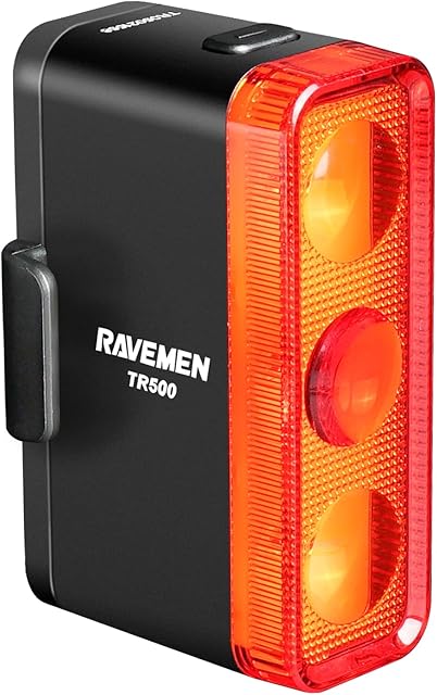 RAVEMEN TR500 500 Lumens Bike Tail Light for Daytime Night Riding, Brake Sensing Bike Rear Light with Side Visibility, 6 Light Modes, USB C Rechargeable Fit Round/Aero Seat Posts