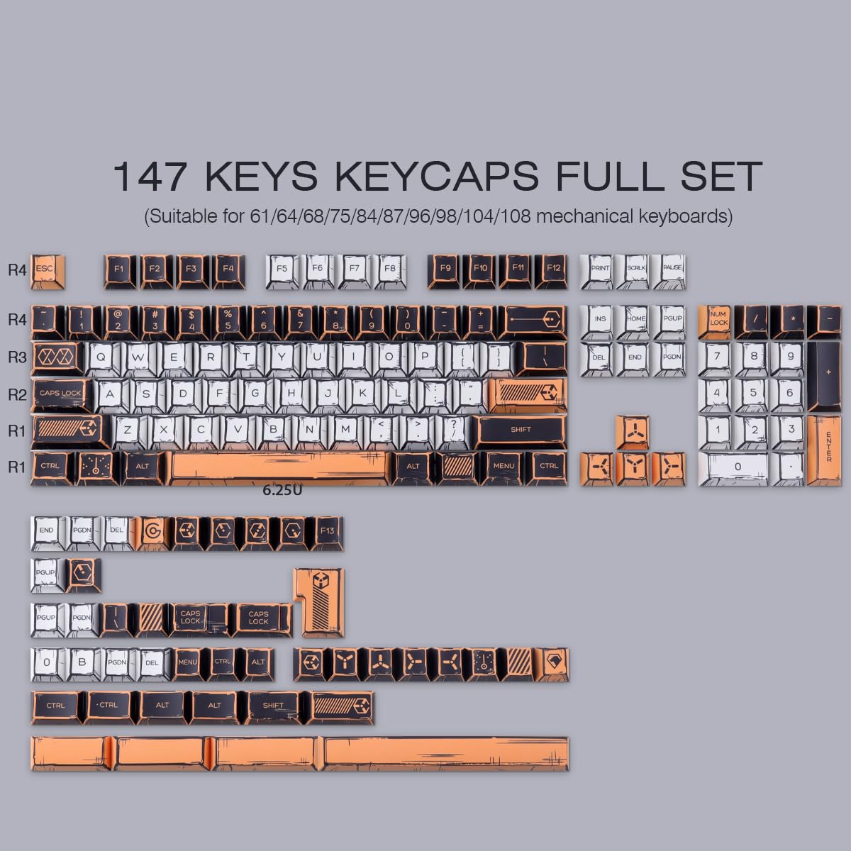 Sunzit Set di 147 copritasti in PBT, a tema manga, con profilo in ciliegio personalizzato, per switch MX ISO/ANSI, layout UK
