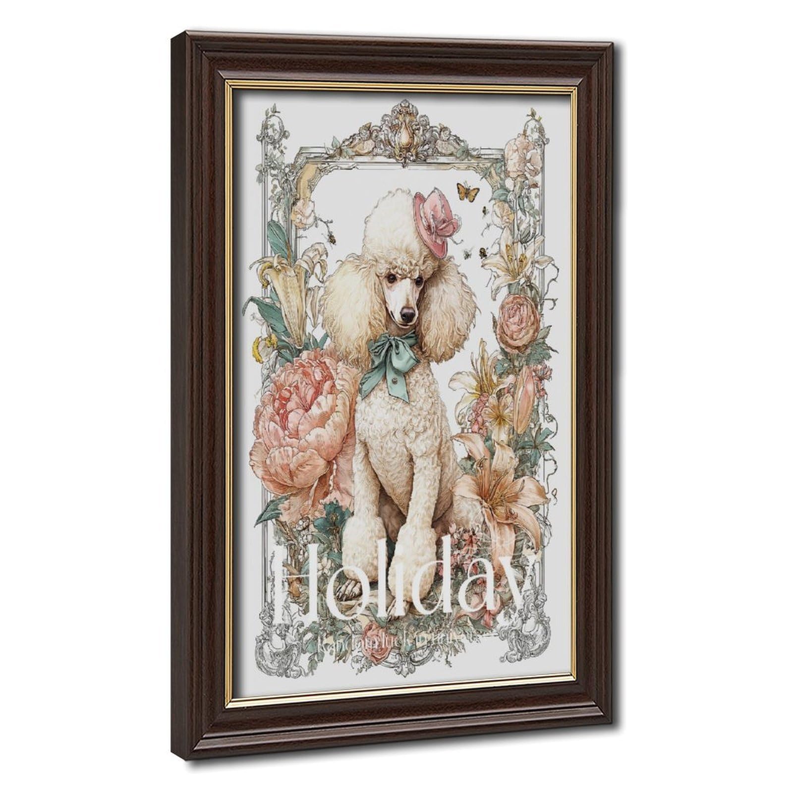 Bareronor Mokume Gane Frame-Style Christmas Dog Canvas Poster For Living Room Decor Gift