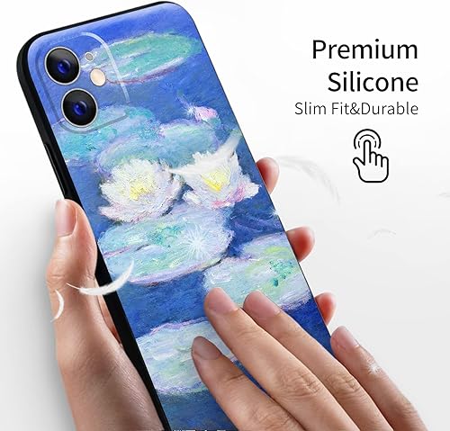 Miniatura 6 de Berkin Arts Funda compatible con iPhone 12, bonita funda de silicona con diseño de flores florales famosas pintura con protector de pantalla (lirios