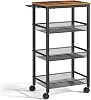 HOOBRO 4-Tier Serving Trolley with Wheels and Adjustable Feet, Rolling Trolley, Narrow Storage Trolley, Bar Cart, for Kitchen, Lounge, Dining Room, Bathroom, Rustic Brown and Black EBF72TC01