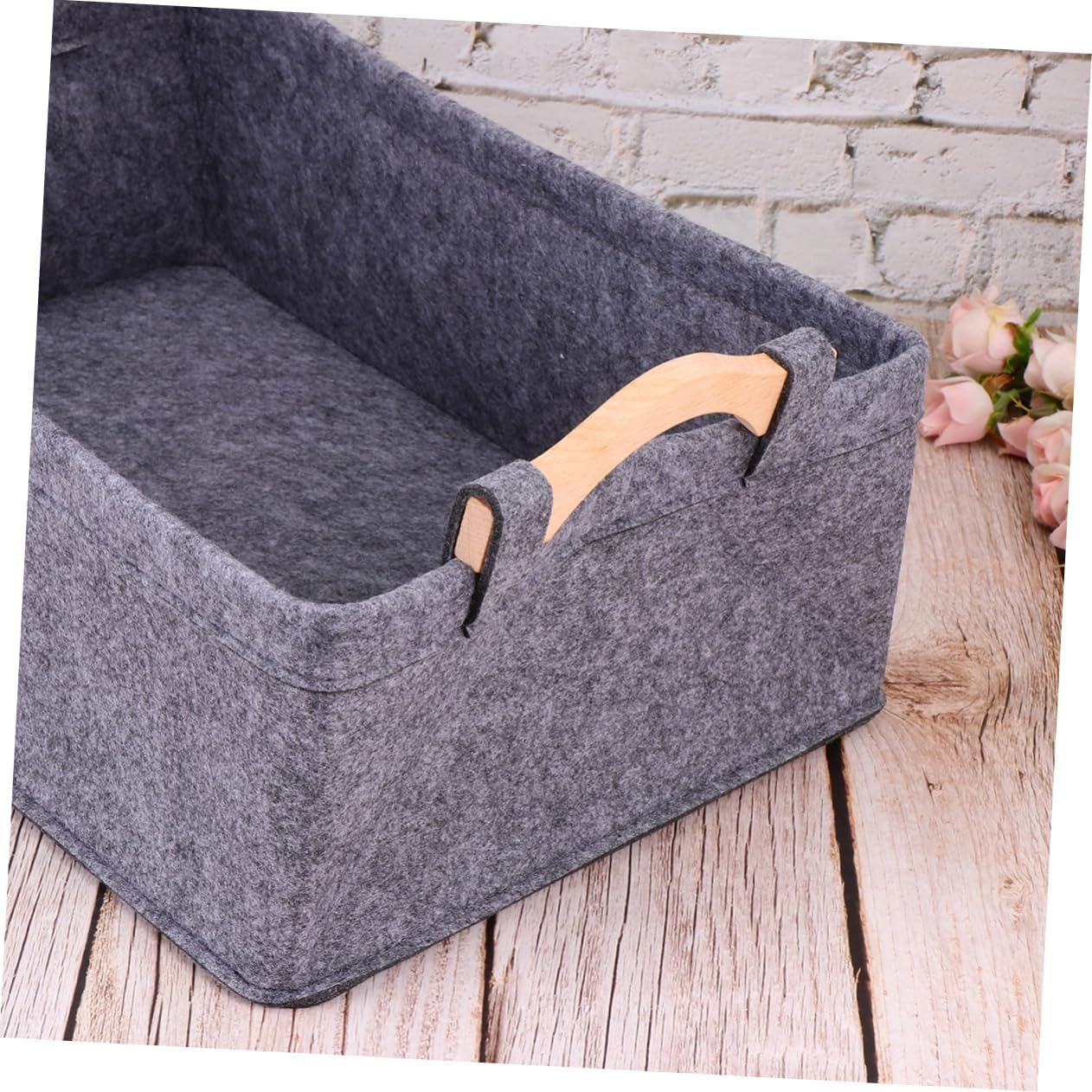 Alipis Felt Storage Basket Woven Basket for Home Office Organizer for Books Magazines Toys Grey