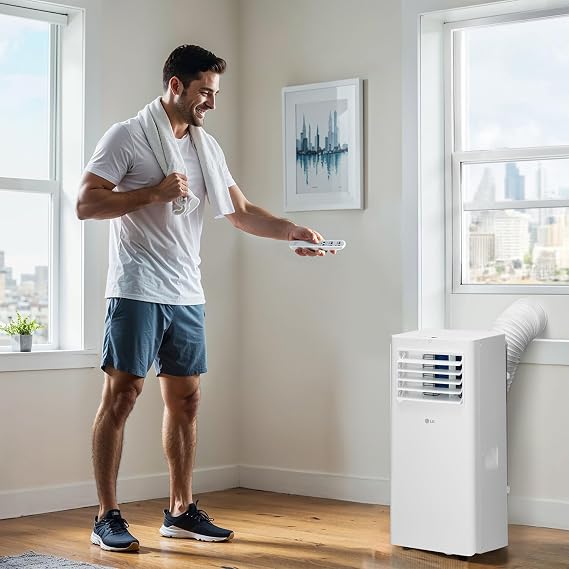 LG 6,000 BTU (DOE) / 10,000 BTU (ASHRAE) Portable Air Conditioner, Cools 250 Sq.Ft. (10' x 25' room size), Quiet Operation,LCD Remote, Window Installation Kit Included, 115V