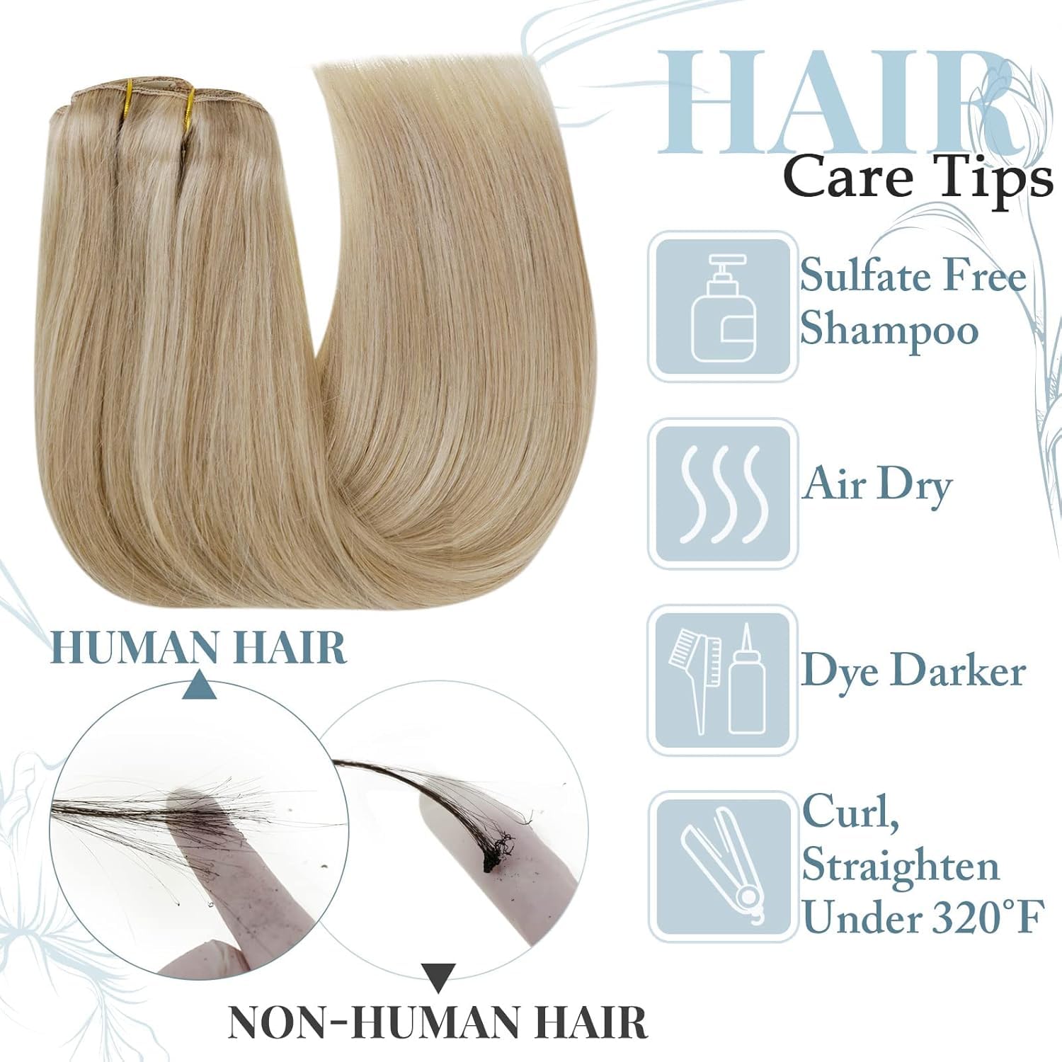 RUNATURE Clip in Extensions Echthaar Goldblond Hellblond 40cm 7pcs 120g #16P22