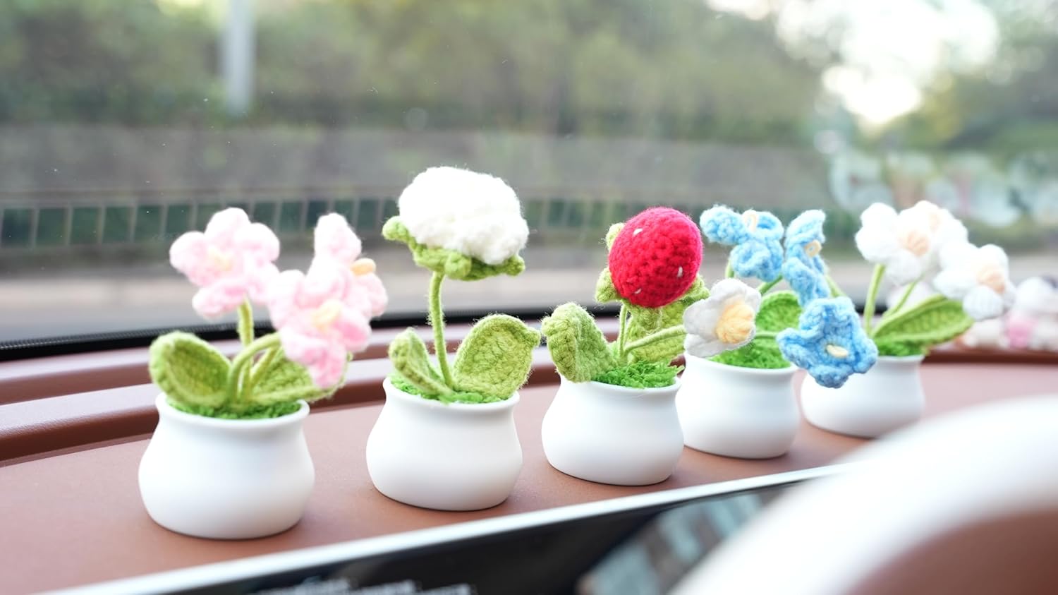 Lux2U (2 PC) Handmade Cute Mini Potted Crochet Plants, Knitted Potted Plants, Knitted Flower for Car Dash Decoration, Table Decoration, Home Decoration (Sunflower 2PC)