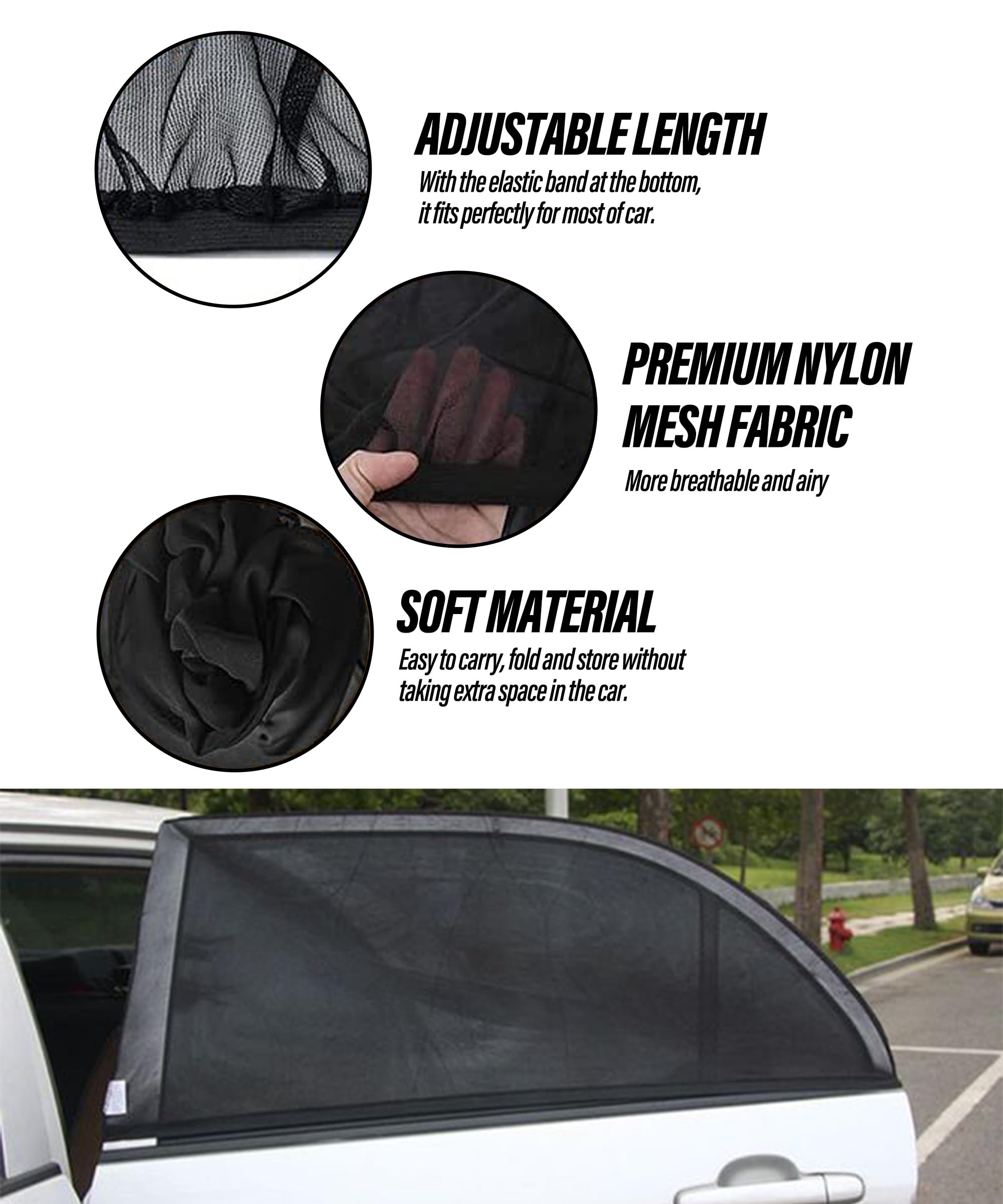 Flaconi 2PCS Chaussette Fenêtre Voiture Pare Soleil,Pare Soleil Voiture Bébé et Animaux,Bloquer Les Rayons UV,Anti-Moustiquaire,Compatible avec la Plupart des SUV,Camions et Voitures Particulières