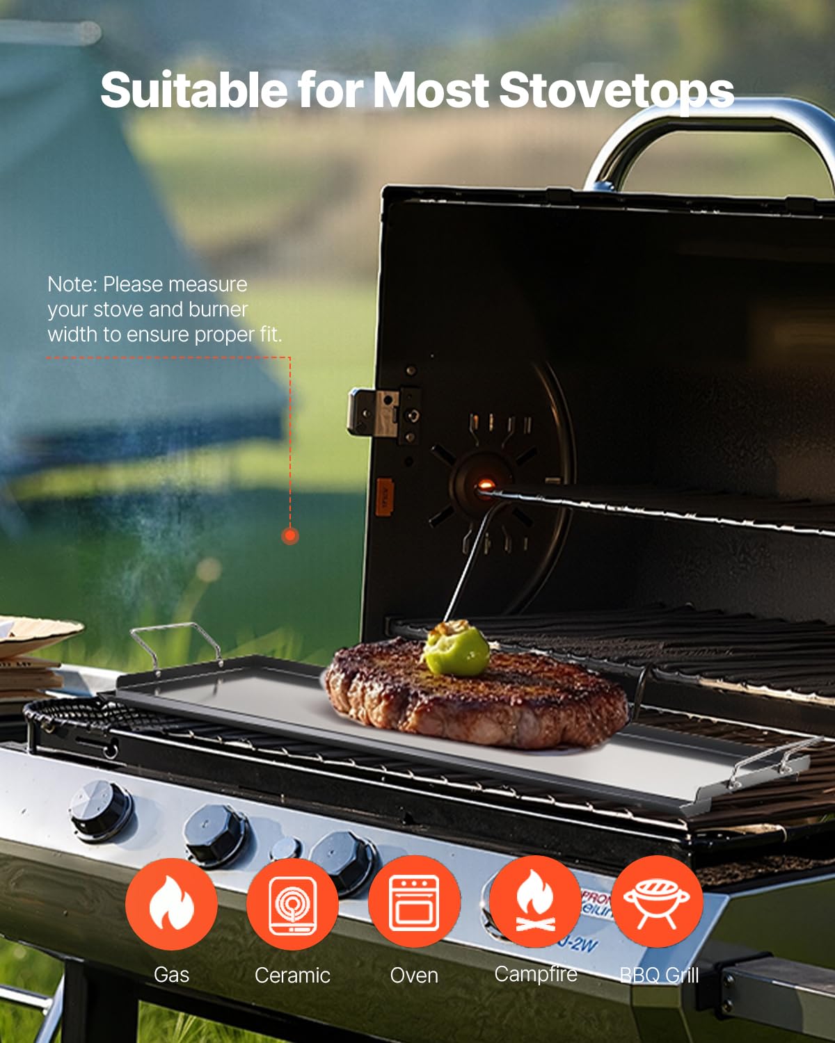 VEVOR Teppanyaki uniwersalny prostokątny grill ze stali węglowej 812 x 310 mm z płaską powierzchnią, żelazko gazowe Teppanyaki, przenośne rodzinne przybory kuchenne z uchwytem, do gotowania