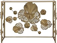 Vista 4 de A&B Home - Mesa consola dorada con parte superior de vidrio espejado, mesa consola moderna de mediados de siglo con marco de metal para sala