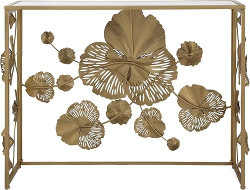 Miniatura 4 de A&B Home - Mesa consola dorada con parte superior de vidrio espejado, mesa consola moderna de mediados de siglo con marco de metal para sala de