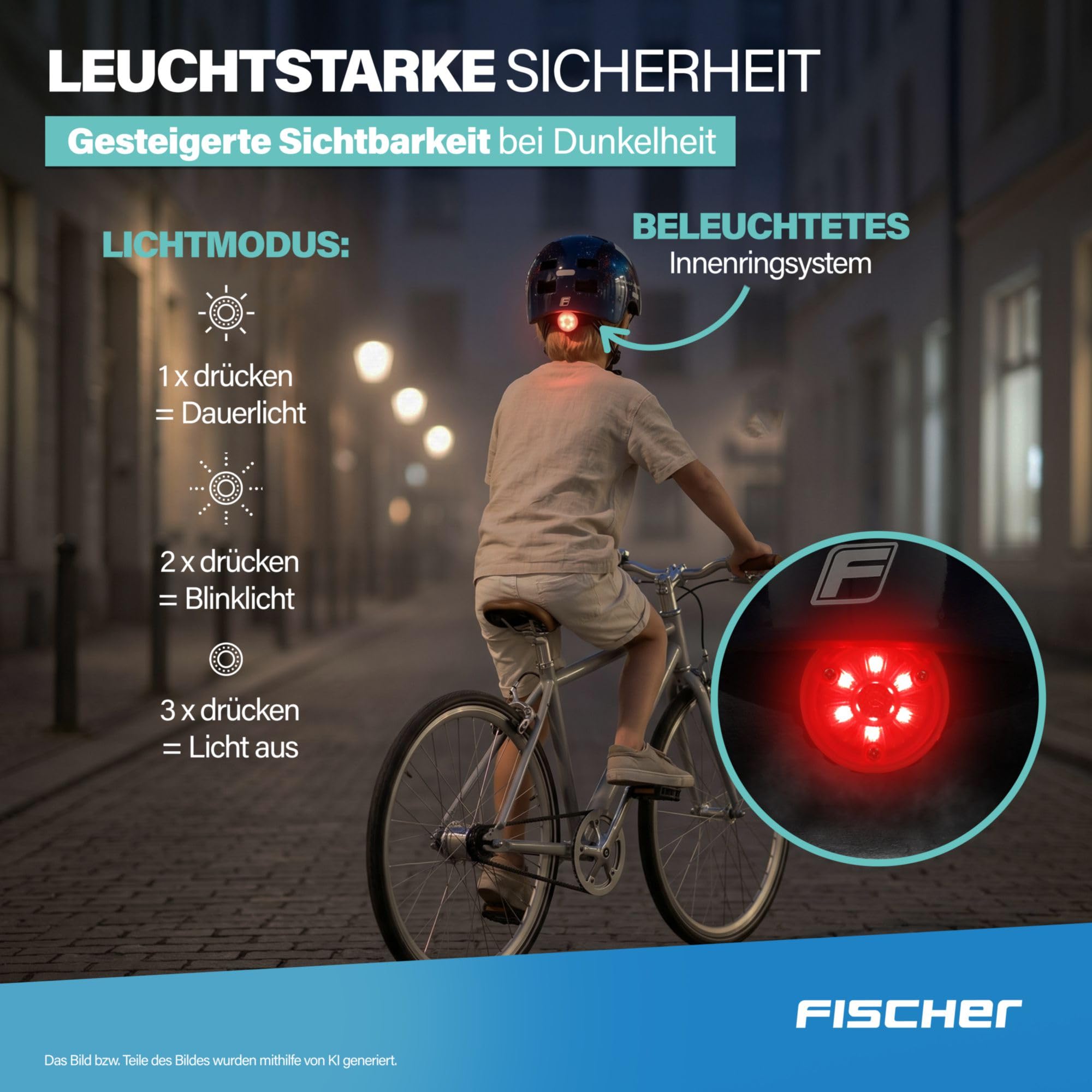 FISCHER BMX Casco da bicicletta per bambini, casco da bicicletta, casco Dirt Bike Plus con fanale posteriore a LED integrato