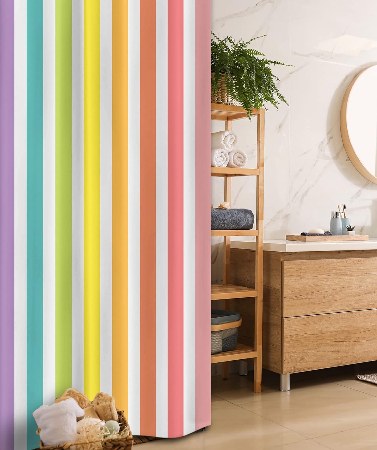 Ambesonne Modern Stall Shower Curtain, Circus Theme Rainbow Colored Design Bold Stripes Blank Background Image Print, Fabric Bathroom Decor Set with Hooks, 36" W x 72" L, Multicolor