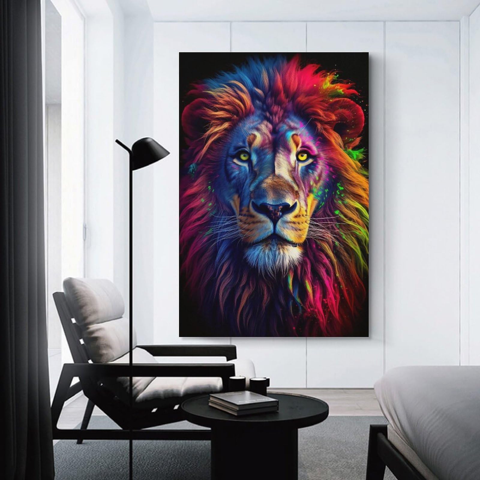 Junmoney Unframe-Style-6 Hanging Wall Art Colorful Lion Art Print, 20X30inch(50X75cm), For Gallery Wall Layouts In Home Or Office, An Easy Match For Collected Prints