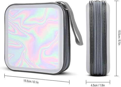 Miniatura 2 de Estuche holográfico pastel de 40 capacidades para CD y DVD, organizador de carpetas de almacenamiento de CD de plástico duro para auto y hogar