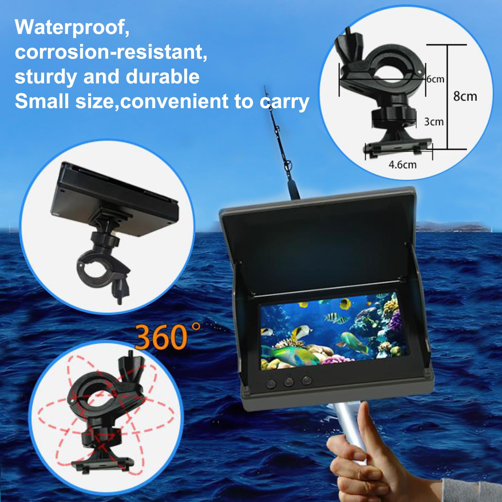 Cámara de Pesca Subacuática 4,3" IPS IP65 Visión Nocturna Infrarrojos Gran Angular