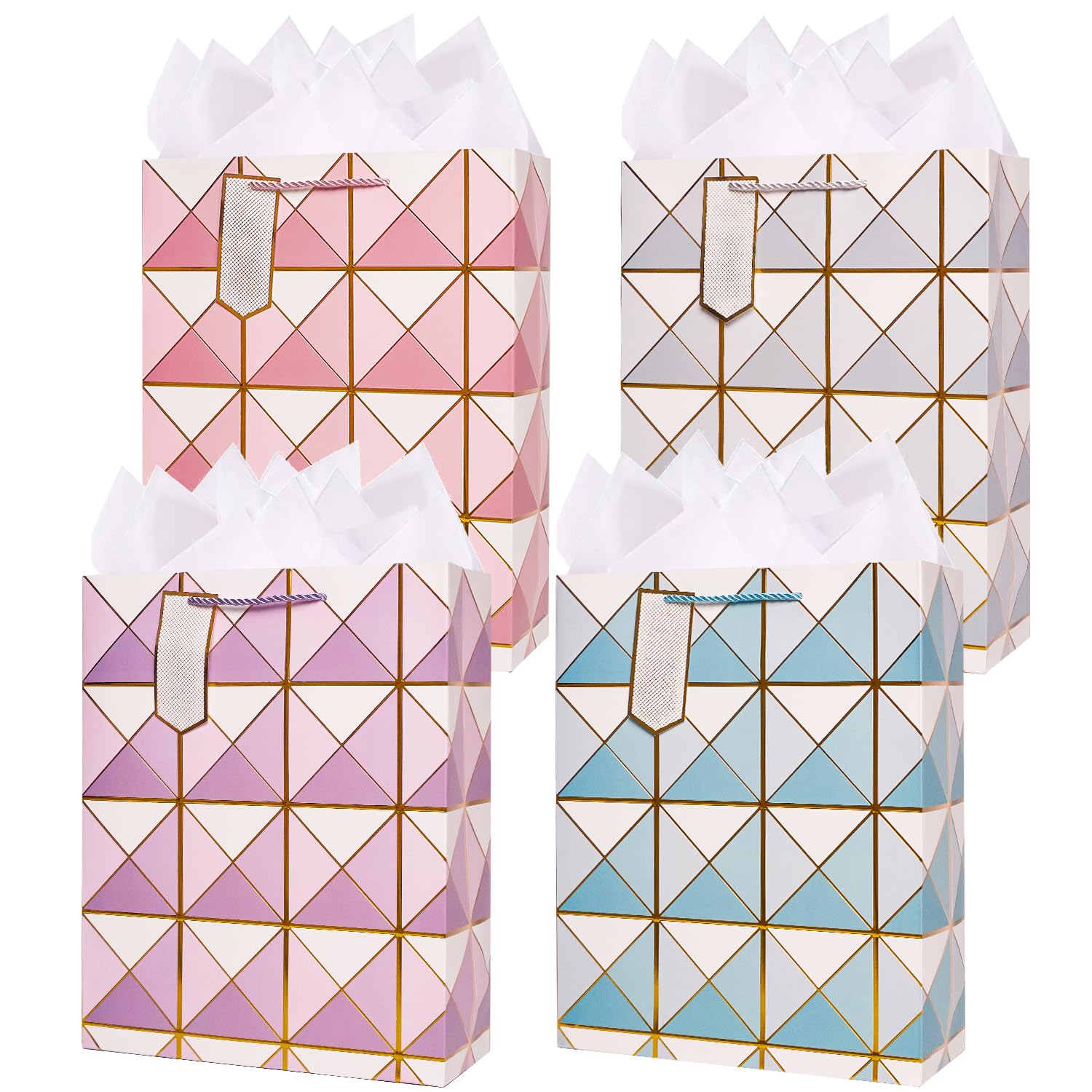 12.6Inch Gift Bags, 4 Pack Large Paper Bag with Tissue Paper for Mother‘s Day Girl Women's Birthday Anniversary Wedding Thanksgiving Christmas... (Glacier Blue)