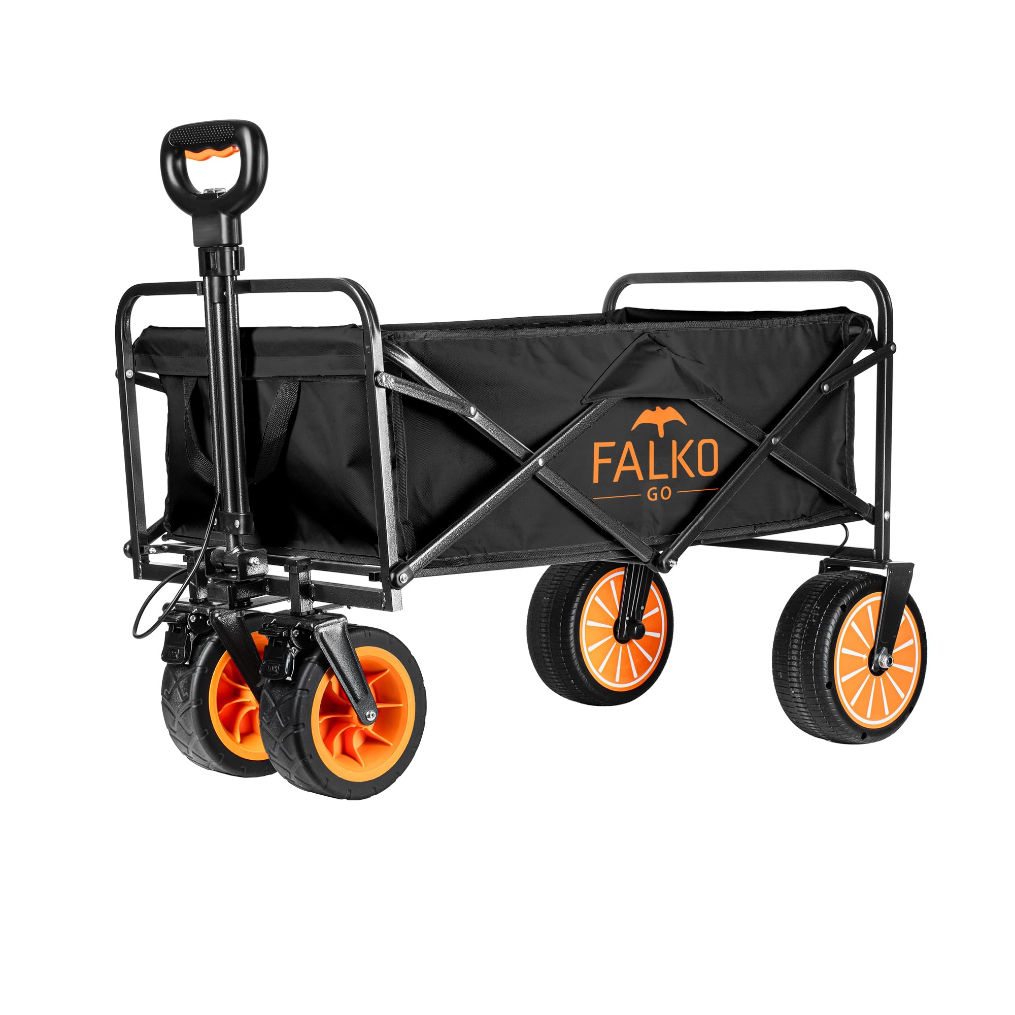 FALKO GO Genius Folding Electric Wheelbarrow, Wide Tires for All Surfaces, Hand Truck with Motor, Garden Wheelbarrow, Beach Trolley for Hiking, Camping, Folding