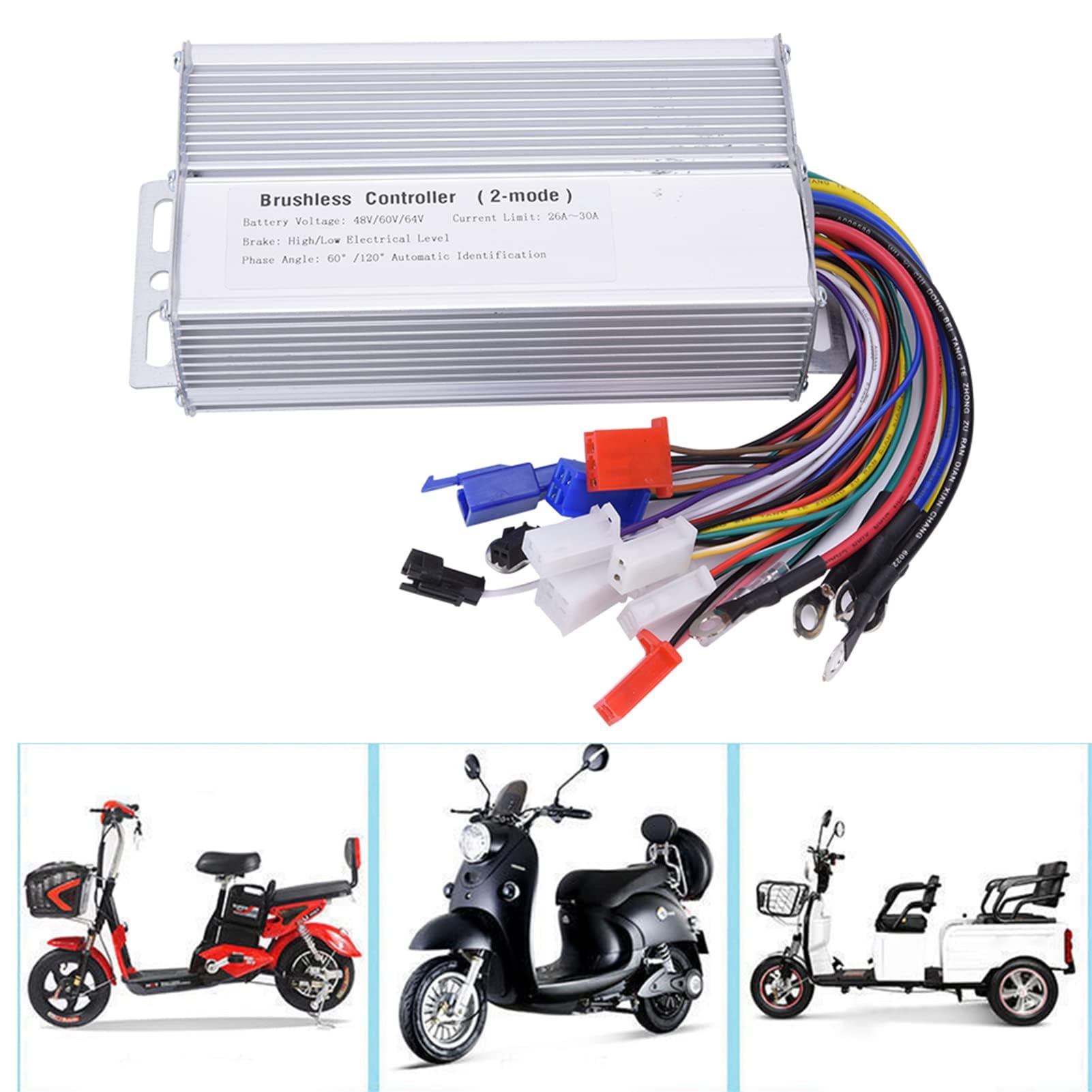 Contrôleur de moteur CC sans balais 48 V 60 V 64 V, contrôleur de moteur de scooter électrique 1000 W-1500 W, contrôleurs électriques à double mode à 12 tubes pour véhicules électriques et