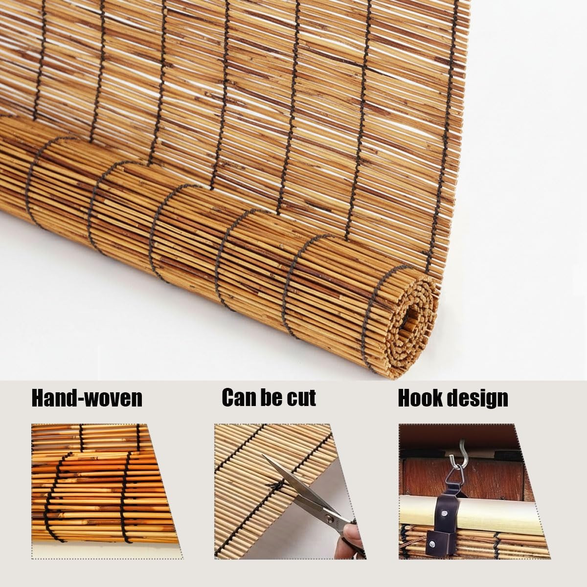 Bambusrollo 160 cm 70 cm 166 cm 90 cm 75 cm 100 cm breit Bambus Rollo Outdoor Balkon Sonnenschutz Sichtschutz ohne Bohren(braune,85W x 240H cm)