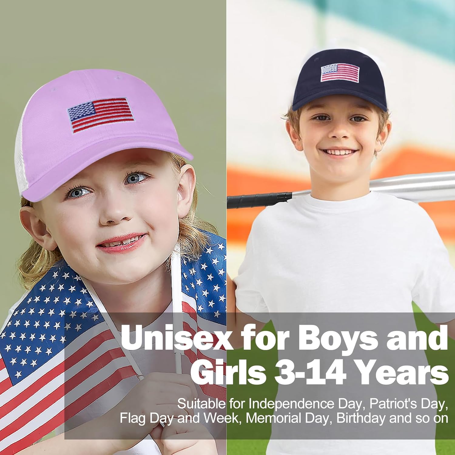 Kids American Flag Baseball Cap Boys Girls Mesh Baseball Hat, Toddler Embroidery Trucker Hat for Age 3-14 Years - Image 6