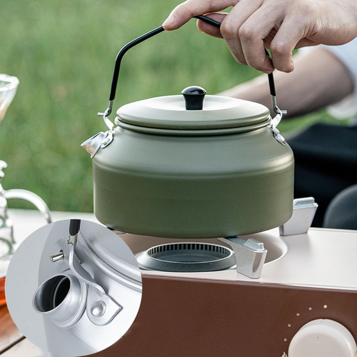 Aluminum Outdoor Hiking Kettle Pots Cookware 1100ml Camping Kettle Stovetop Whistling Teapot Camp Teas Coffee Pots