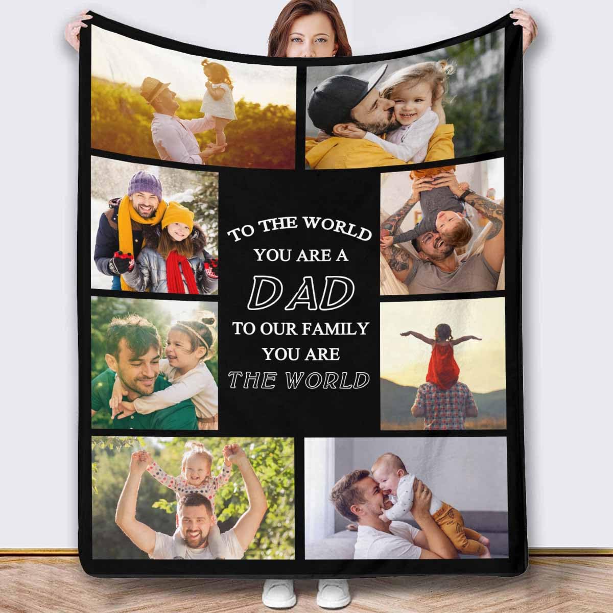 Artsadd Personalized Father's Day Blanket for Dad from Daughter Son, Custom 8 Photos Blankets for Dad, Customized Photo Text Bed Blanket for Father's