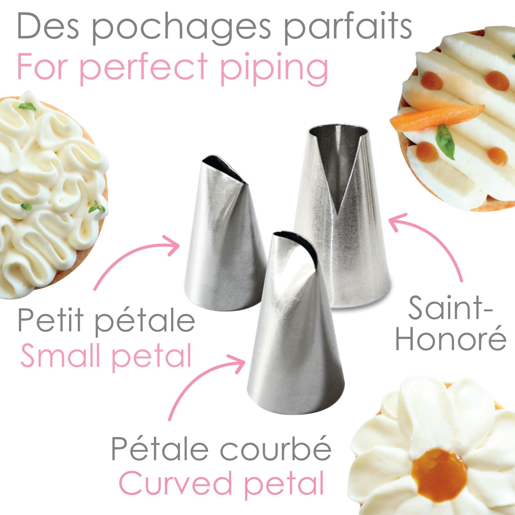 ScrapCooking 3er-Set Spritztüllen Für Cupcakes – Edelstahl Sterntülle, Blumentülle & Riffeltülle, Profi-Dekoration