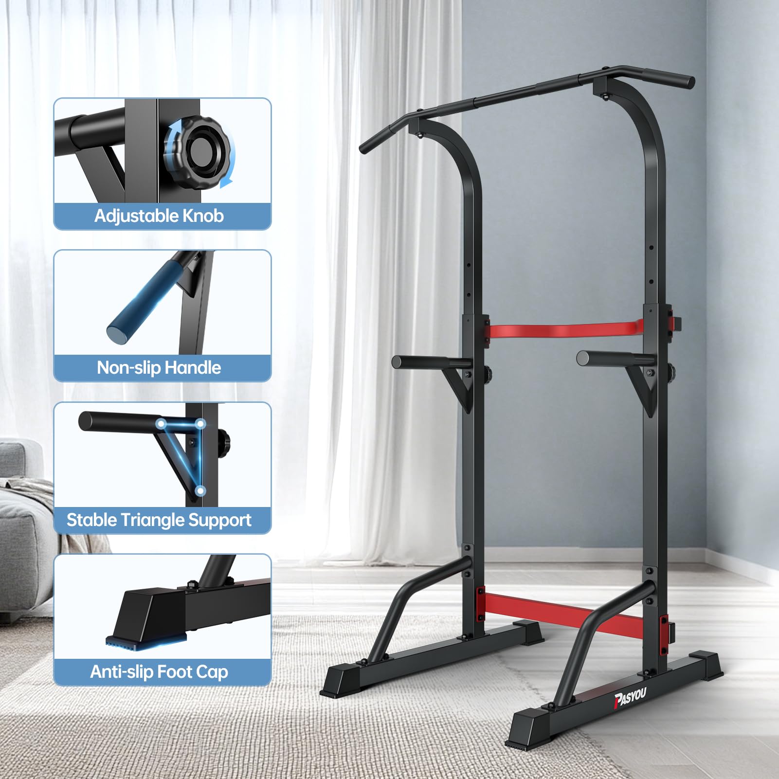 PASYOU Chaise Romaine Power Tower Dip Station,Multifonctions Barre de Traction Station Musculation pour l'entraînement à la Maison,Chaise Romaine Exterieur&Barre de Tractions,Charge maximale 150kg
