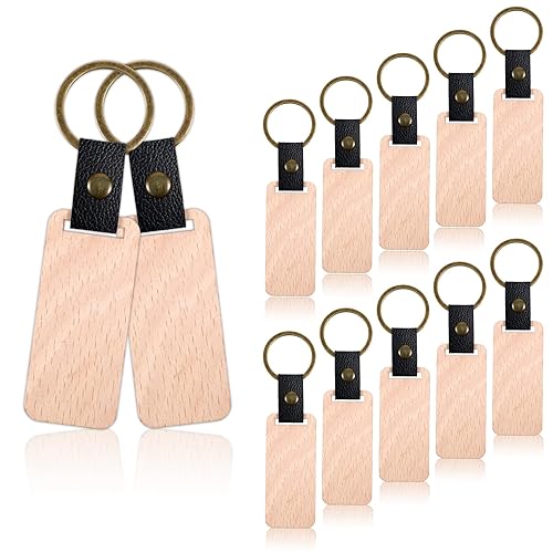 Giantree 12 Pieces Blank Wooden Key Chain, Rectangle Wood Blanks