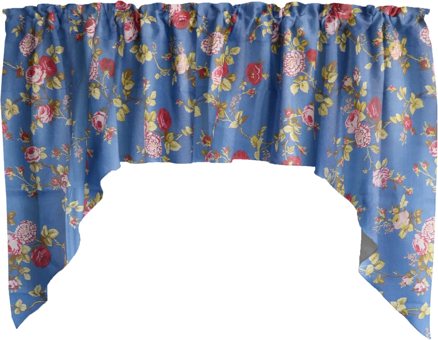 Zen Creative Designs Vintage Floral Roses Print Swag Cotton Window Valance Home Décor Bedroom Nursery Kitchen Window (Blue on White)