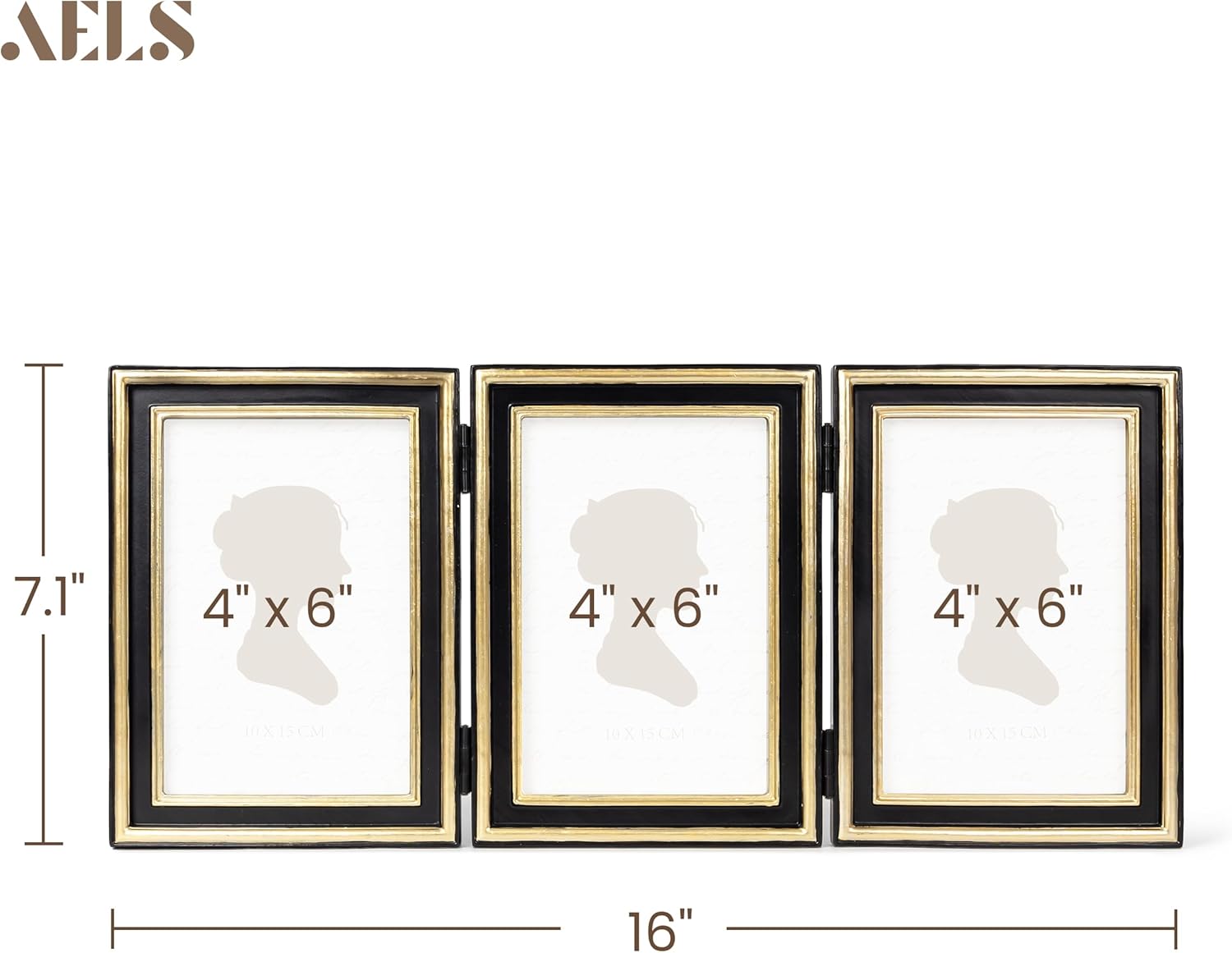 AELS 4x6 Black and Gold Resin Hinged Picture Frame Set, Luxury Antique Photo Frame Collage, Vintage Triple Picture Frames, Trifold Photo Display with Real Glass, Desktop Tabletop Decor, Gift Ideas