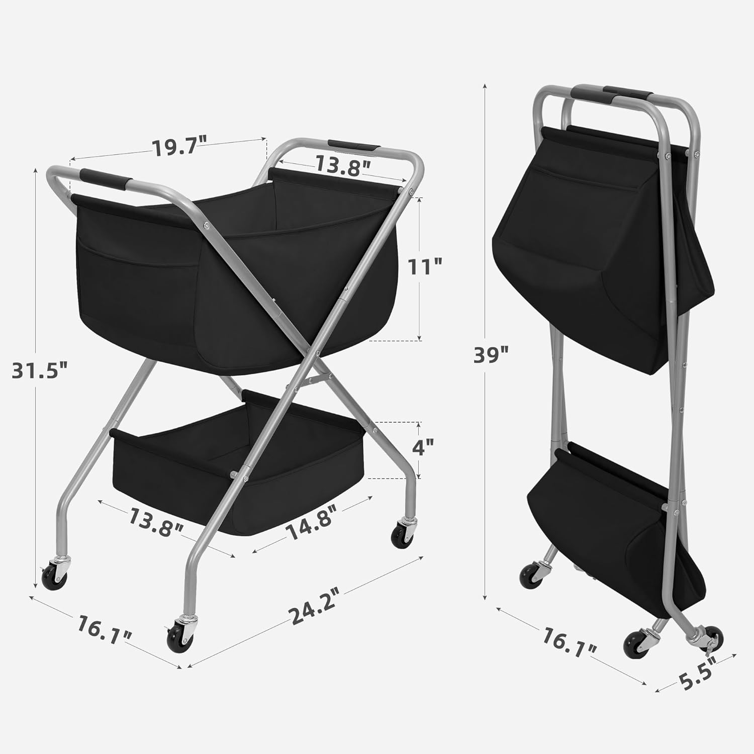 STORAGE MANIAC 4-Pack Stackable Sweater Drying Rack + 2 Tier Collapsible Laundry Cart