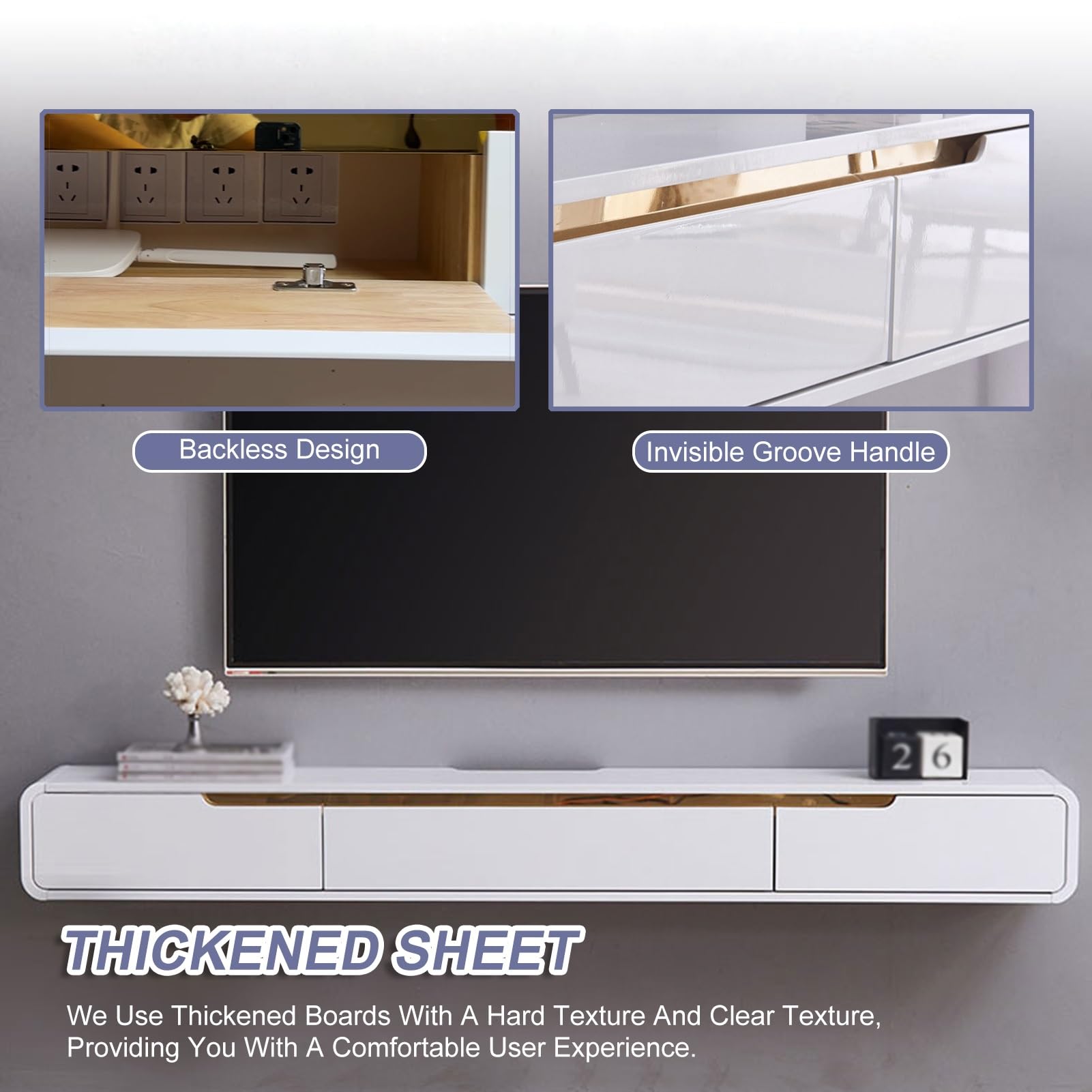 Moderne TV Wandhalterung mit Kabelmanagement Elegante Schwarz Schwimmende TV Konsole für Fernseher bis 60 Zoll Stilvolle Home Entertainment Lösung