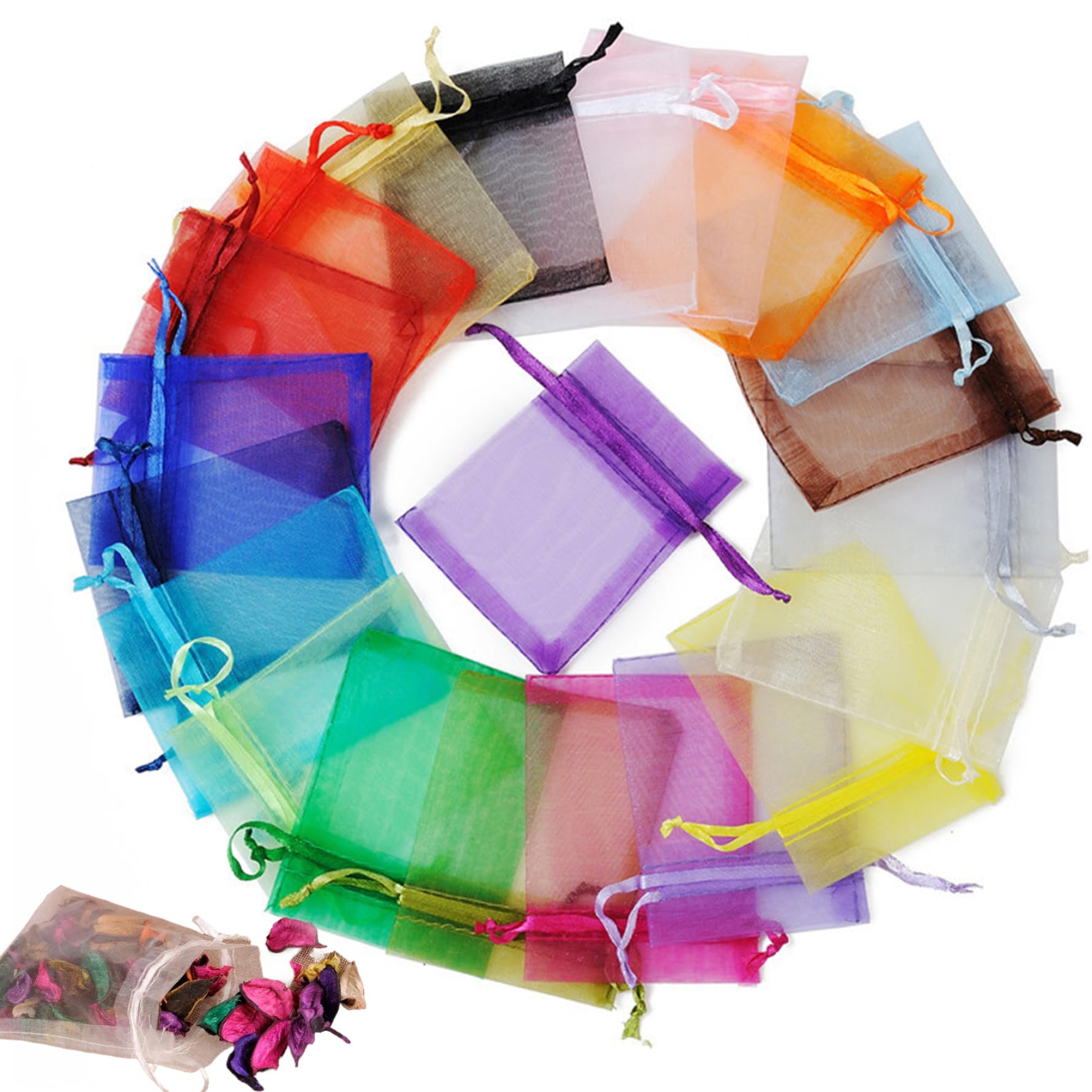 Sjfbebsy 50Pcs Organza Bags, Random Color Sheer Bags, 8x12 Inch Mesh Bag with Drawstring Multi-Purpose Organza for, Jewelry, Party Favors -