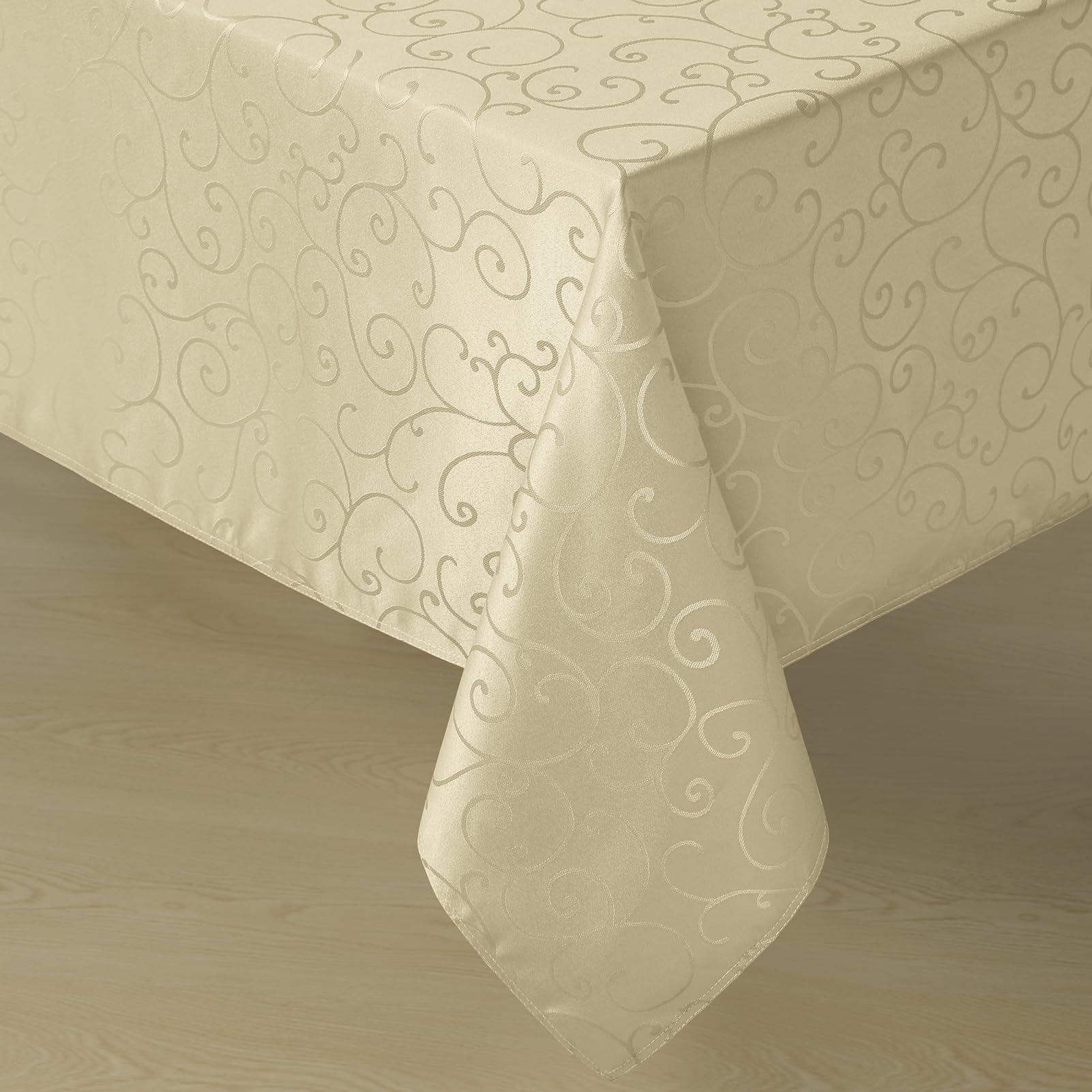 Romanstile Jacquard Rectangle Tablecloth, Waterproof Elegant Damask Curly Floral Pattern Table Cloth, Washable Decorative Polyester Table Cover for Kitchen/Dining/Parties - Beige, 60 x 84 Inch โ image 1