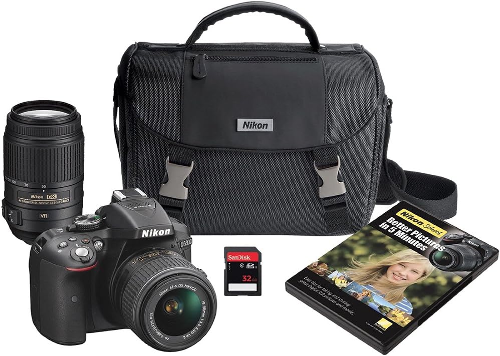 Nikon D5300 DX-format Digital SLR Kit w/ 18-55mm VR II and 55-300mm VR Lens Kit (Black)