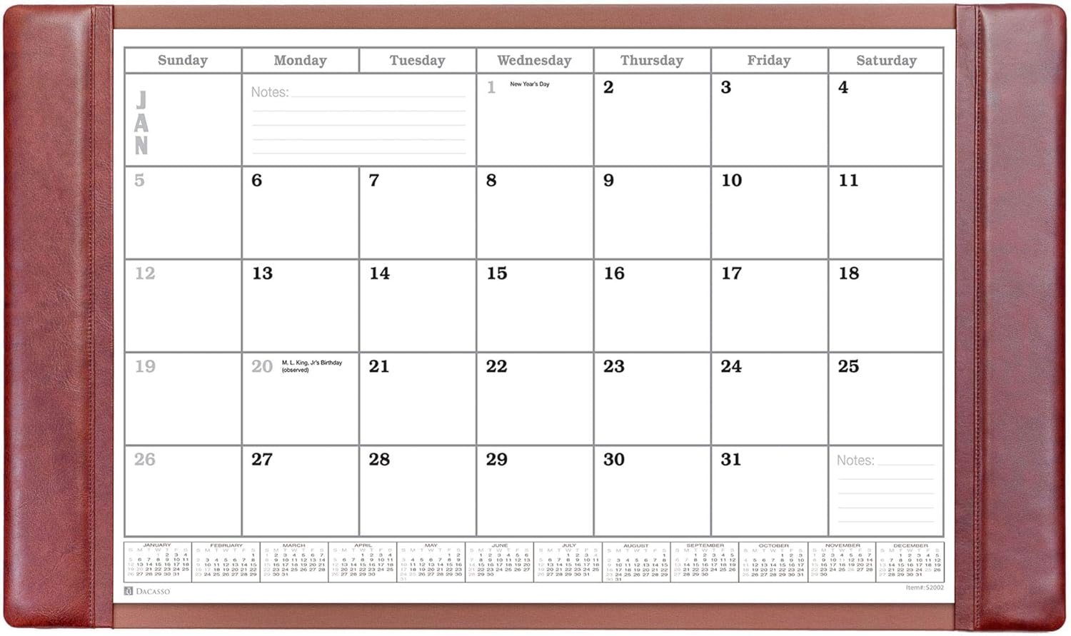 Dacasso Leather Desk Calendar pad, 34 x 20, Mocha, P3050