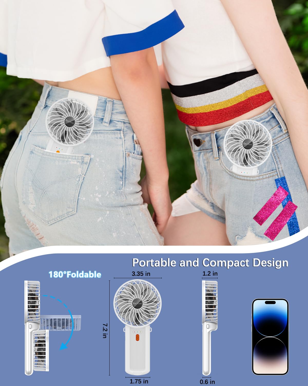 Portable Fan Handheld Fan with Neck Lanyard, Battery Operated Electric Powered USB Rechargeable Fans, 6-15H Cooling - Image 4