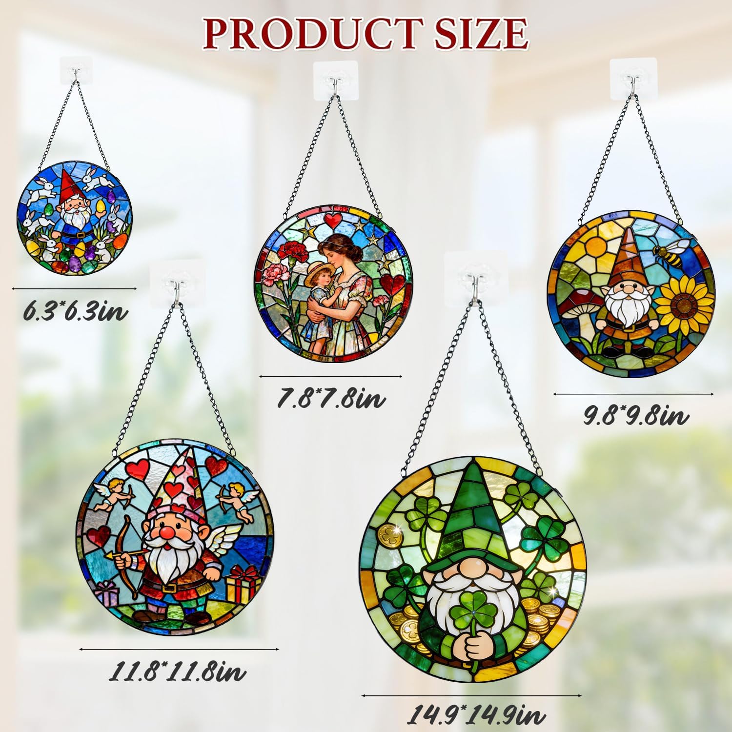 Funoasis St. Patrick's Day Gnome Stained Glass Suncatcher - 6.3 Inches Shamrock and Gold Coins Ornaments Window Hanging Irish Holiday Decor - Image 7