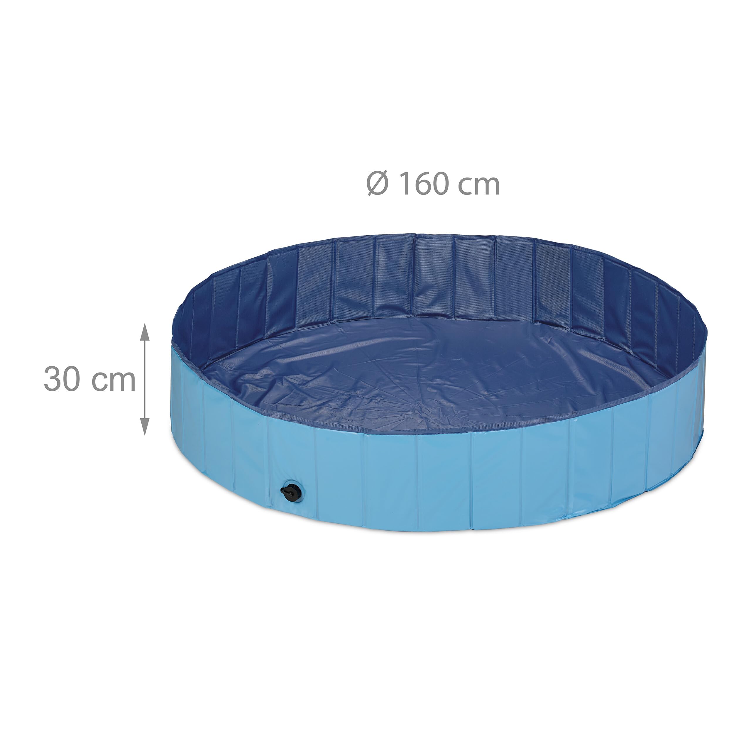 Relaxdays Piscina per Cani Taglia Grande, 30x160 cm, Piscinetta Pieghevole con Scarico, Bagno in Giardino, PVC, MDF, Blu