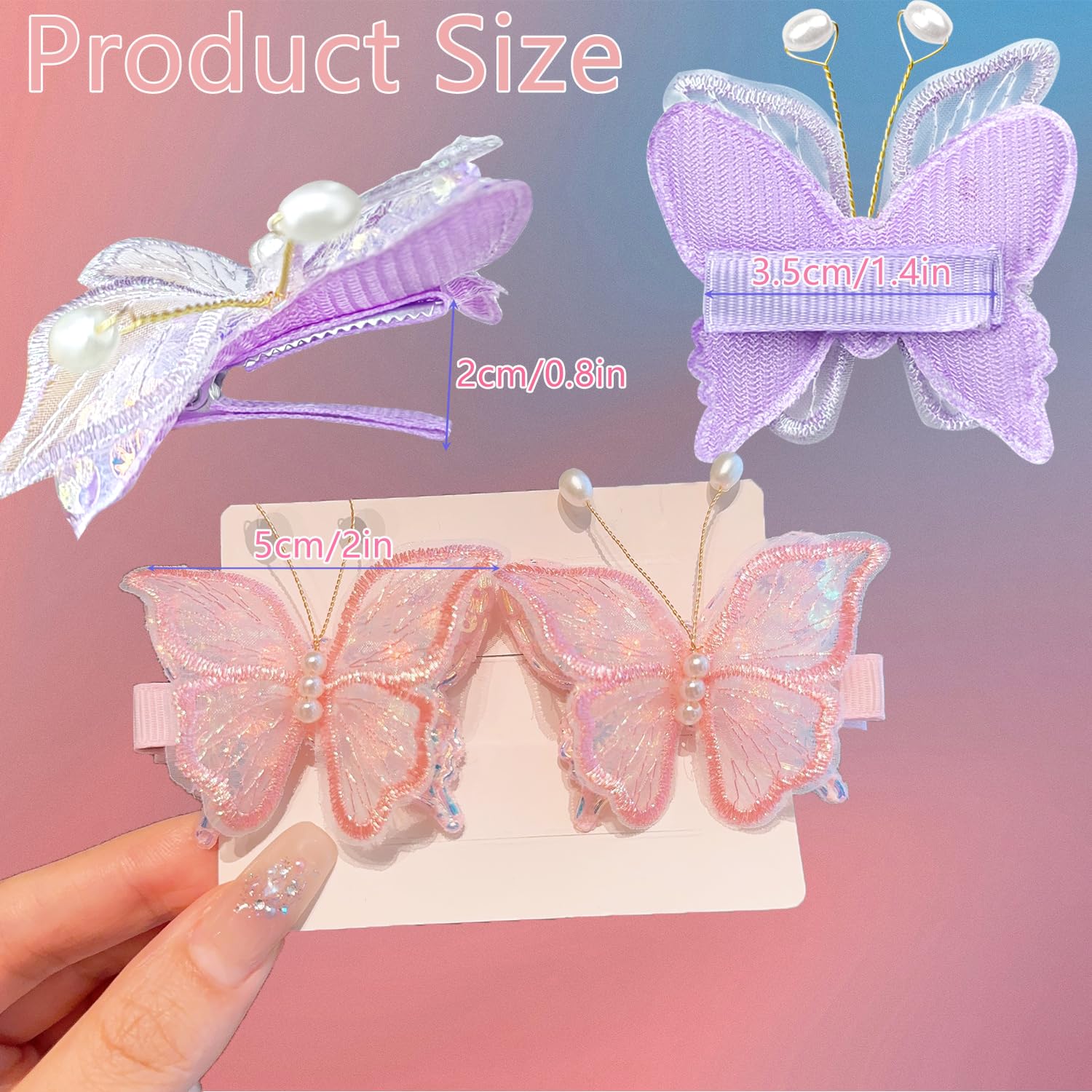 UHMC Butterfly Hair Clips, 2 Pairs Blue Butterfly Hair Clips, Girls Hair Accessories Kids Barrettes, Hair Accessories Gifts for Girls and Kids (Purple & Pink) - Image 2