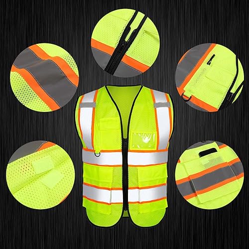 Miniatura 2 de Chaleco reflectante personalizado de alta visibilidad con logotipo chaleco de seguridad clase 2 con 5 bolsillos y cremallera
