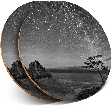 2 x Round Coasters - Lake Baikal Milky Way Sky - Cork Backed Home Kitchen Accessory Tea Coffee Mug Mat #39331 [Energy Class A+]
