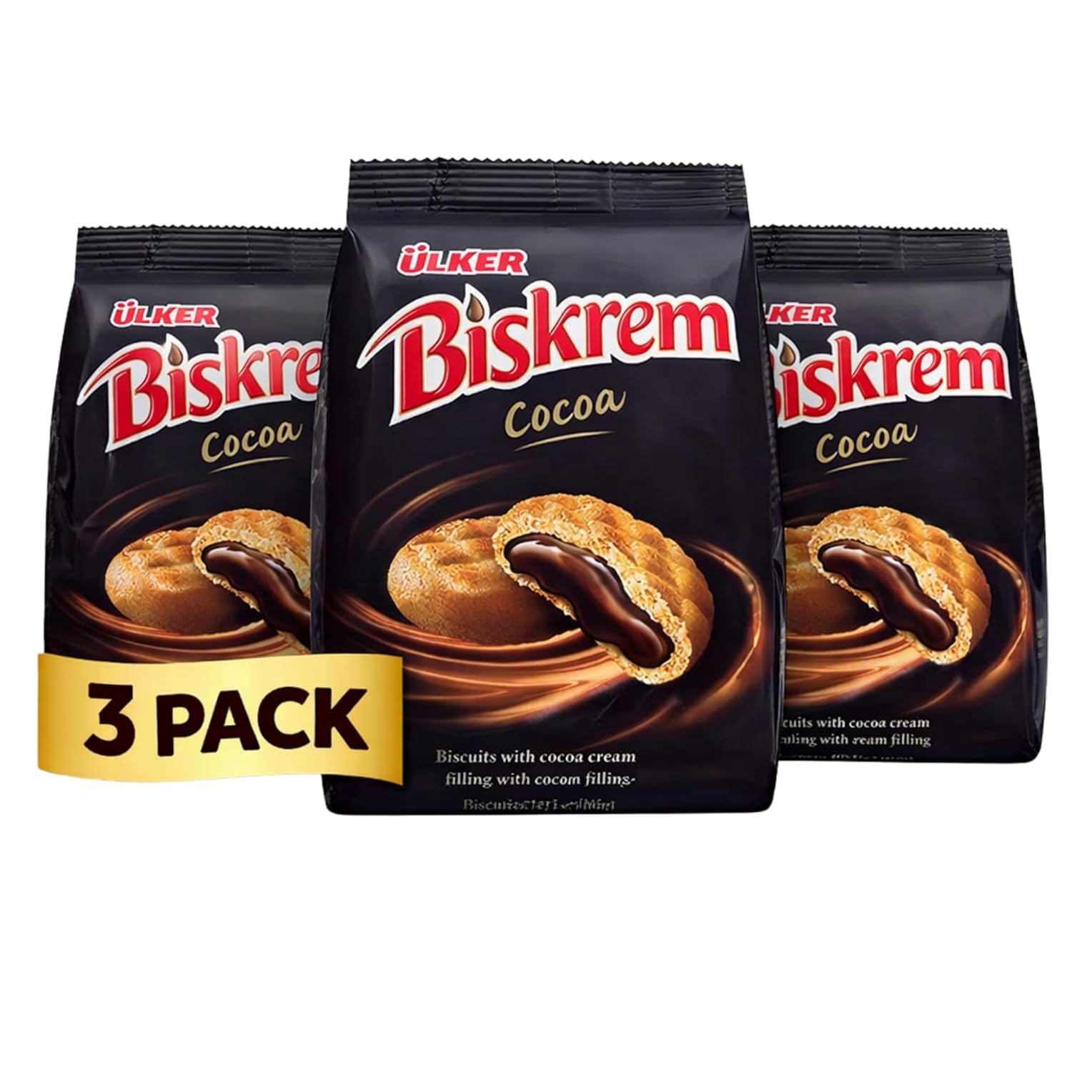 Ulker Biskrem Galletas Rellenas de Crema de Cacao (3 Paquetes, 615g)