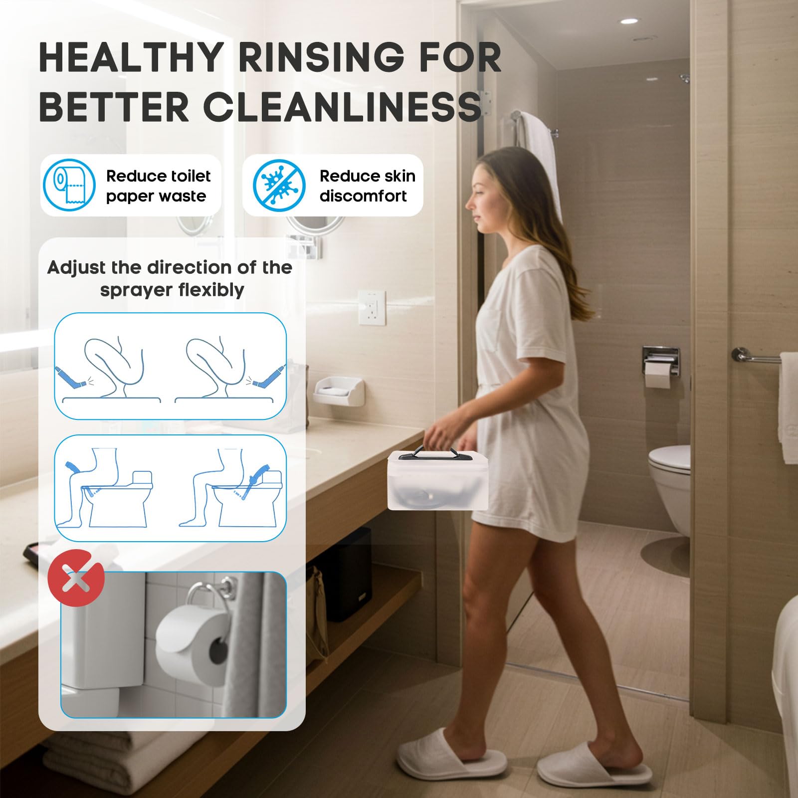 jamini - Pulverizador de bidé eléctrico portátil de viaje, kit de bidé de mano recargable para limpieza personal, tanque de agua de 2.3 L con doble configuración de presión para el cuidado del bebé