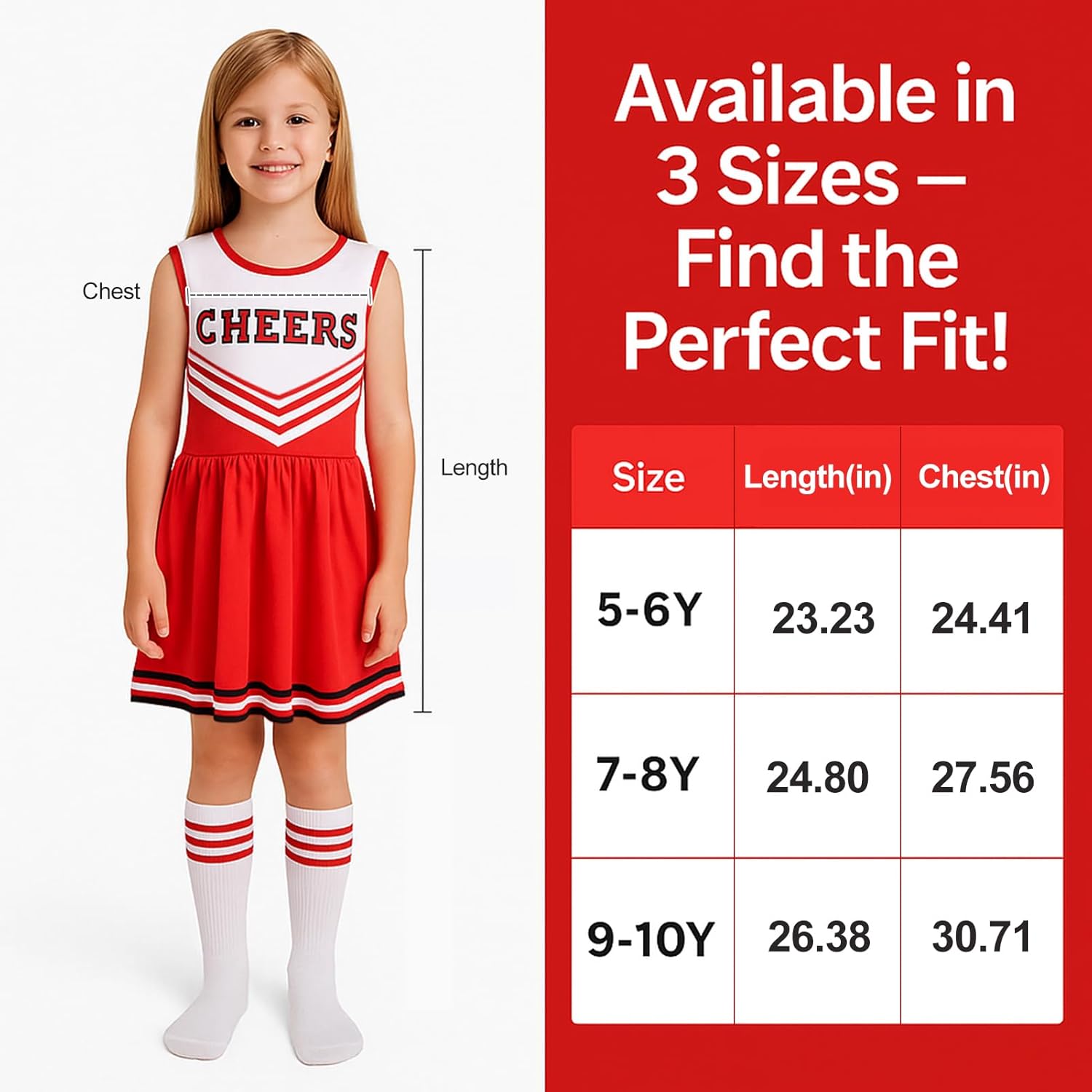 LiuSuper Cheerleader Costume for Girls, Bow&Poms&Socks, Halloween Kids Cheerleading Outfit High School Cheer Leader Dress Up - Image 7